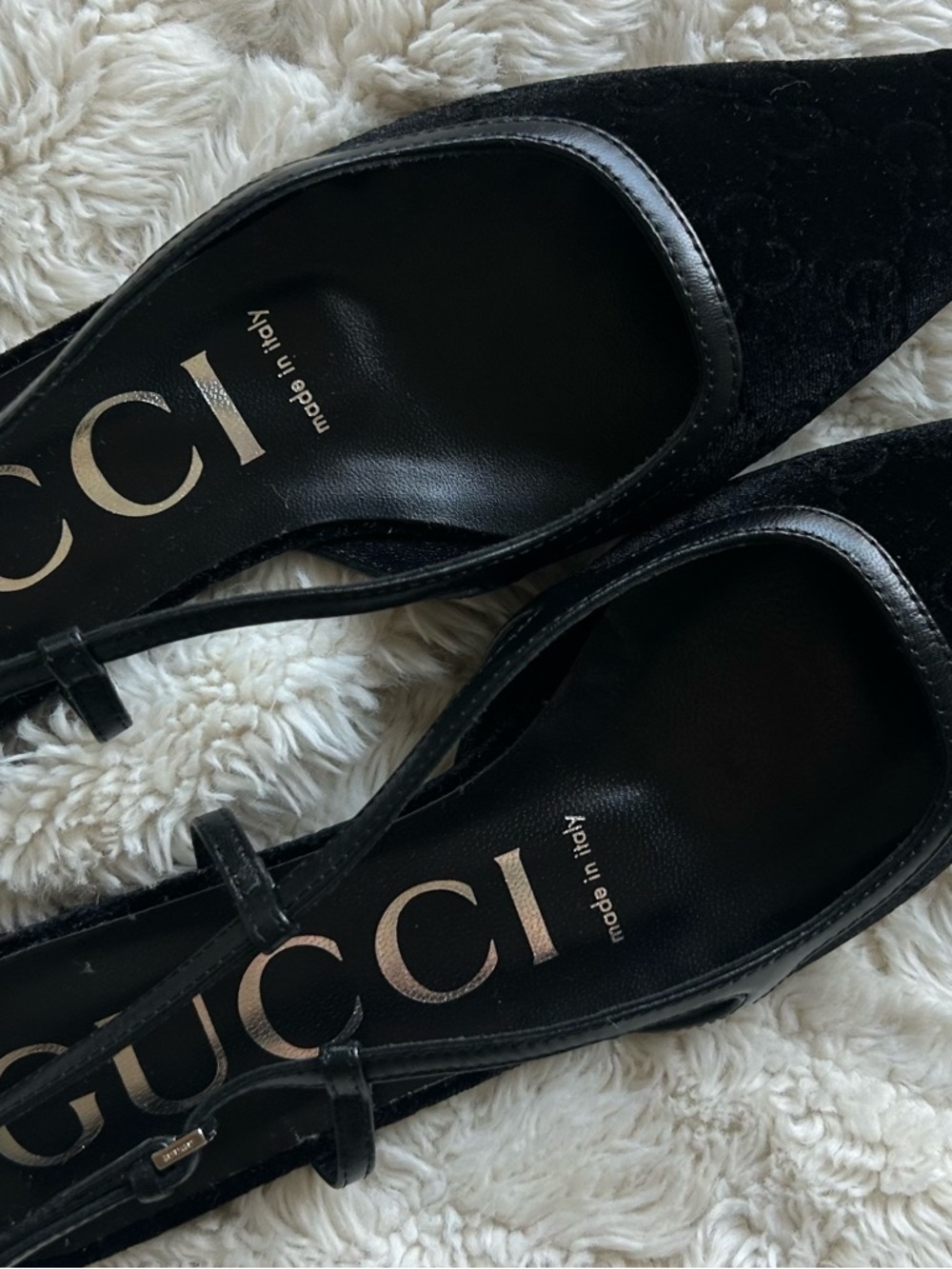 Gucci Black Velvet Pointed Mary Jane Flats